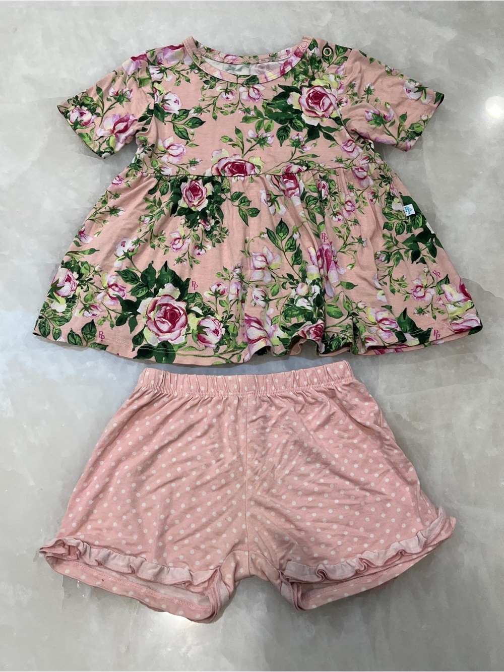 Posh Peanut Pink Floral Peplum Top & Pink Polka Dot Shorts Pajama Set